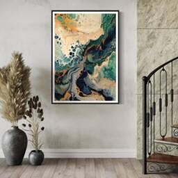 Marble Effect Art Print Nature's Palette Emerald Green Acrylic Pour Fluid Cells Painting Contemporary Design Colourful Statement Artwork - thumbnail 2