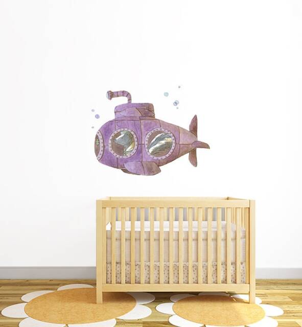 Submarine With Bubbles Wall Sticker Decal - Kids Stickers, Animals Childrens Decals, Art, Room, Girl, Boy