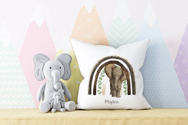 Personalised Baby Elephant With Rainbow African Safari Plush White - image 1