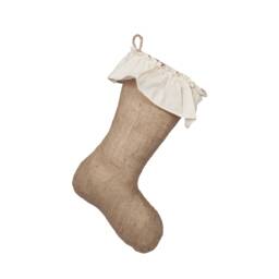 Classic Burlap Christmas Stocking - Cotton Ruffle Cuff - thumbnail 1