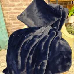 Luxury Richmond Navy Faux Fur Throw - Blue Blanket With Soft Faux-Suede Lining - thumbnail 2