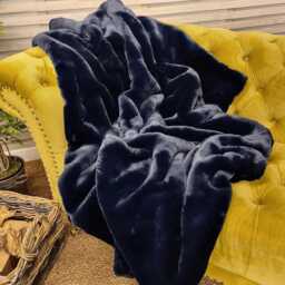 Luxury Richmond Navy Faux Fur Throw - Blue Blanket With Soft Faux-Suede Lining - thumbnail 3