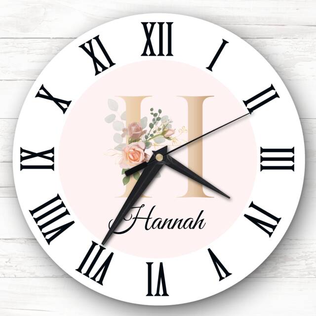 Floral Alphabet Name Initial Letter H Personalised Gift Clock - image 1