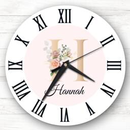 Floral Alphabet Name Initial Letter H Personalised Gift Clock - thumbnail 1