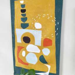 Abstract Wall Hanging 60x100 cm, Green/Ochre Yellow, Printed On Robust Cotton, Abstract Cut Shapes, Tapestry, Decoration, Interior, Living - thumbnail 3