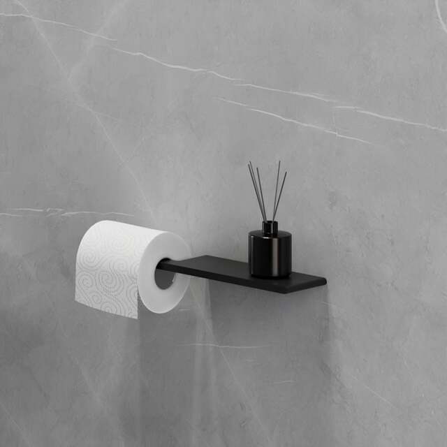 Designer Slim Toilet Paper Holder With Shelf - Hidden Wall Mounting, Floating Black Roll Holder, Unique Bathroom Accesories Arete - image 1