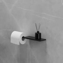 Designer Slim Toilet Paper Holder With Shelf - Hidden Wall Mounting, Floating Black Roll Holder, Unique Bathroom Accesories Arete