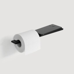 Designer Slim Toilet Paper Holder With Shelf - Hidden Wall Mounting, Floating Black Roll Holder, Unique Bathroom Accesories Arete - thumbnail 2