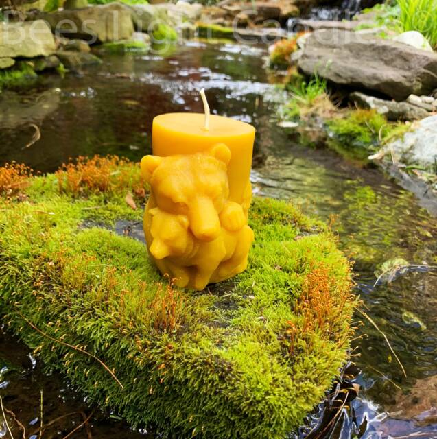 Bear Beeswax Candle/100% All Natural Bees Wax Custom Designed Mold Wild Grizzly Candles Black With Cub Forest Nature Lovers - image 1