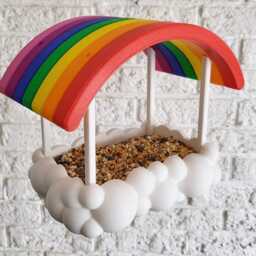3D Printed Rainbow Cloud Hanging Bird Feeder - Garden Decor Lover Gift - thumbnail 2