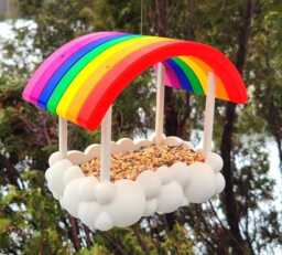 3D Printed Rainbow Cloud Hanging Bird Feeder - Garden Decor Lover Gift