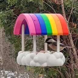 3D Printed Rainbow Cloud Hanging Bird Feeder - Garden Decor Lover Gift - thumbnail 3
