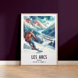 Les Arcs Ski Poster - Watercolour Art Print - Travel Wall Artwork Skiing Gifts French Alps Decor Skier Resort Snowboarder Gift - thumbnail 1