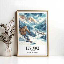 Les Arcs Ski Poster - Watercolour Art Print - Travel Wall Artwork Skiing Gifts French Alps Decor Skier Resort Snowboarder Gift - thumbnail 2