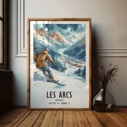 Les Arcs Ski Poster - Watercolour Art Print - Travel Wall Artwork Skiing Gifts French Alps Decor Skier Resort Snowboarder Gift - thumbnail 3