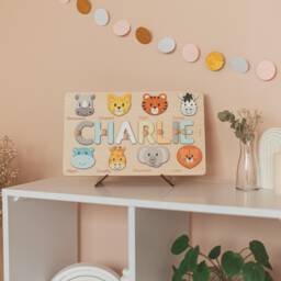 Name Puzzle With Animals, Personalized Puzzle, Christmas Gifts For Toddlers, Custom Animal Toy, Montessori Toys, First Birthday Boy - thumbnail 1