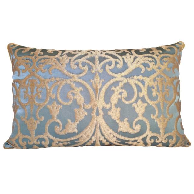 Blue & Gold Silk Jacquard Rubelli Fabric Throw Pillow Cushion Cover Serlio Pattern - Handmade in Italy - image 1
