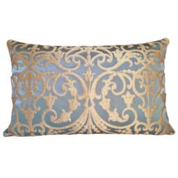 Blue & Gold Silk Jacquard Rubelli Fabric Throw Pillow Cushion Cover Serlio Pattern - Handmade in Italy - thumbnail 1