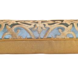 Blue & Gold Silk Jacquard Rubelli Fabric Throw Pillow Cushion Cover Serlio Pattern - Handmade in Italy - thumbnail 2