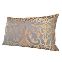 Blue & Gold Silk Jacquard Rubelli Fabric Throw Pillow Cushion Cover Serlio Pattern - Handmade in Italy - thumbnail 4