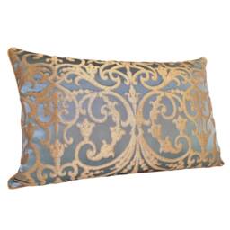 Blue & Gold Silk Jacquard Rubelli Fabric Throw Pillow Cushion Cover Serlio Pattern - Handmade in Italy - thumbnail 3
