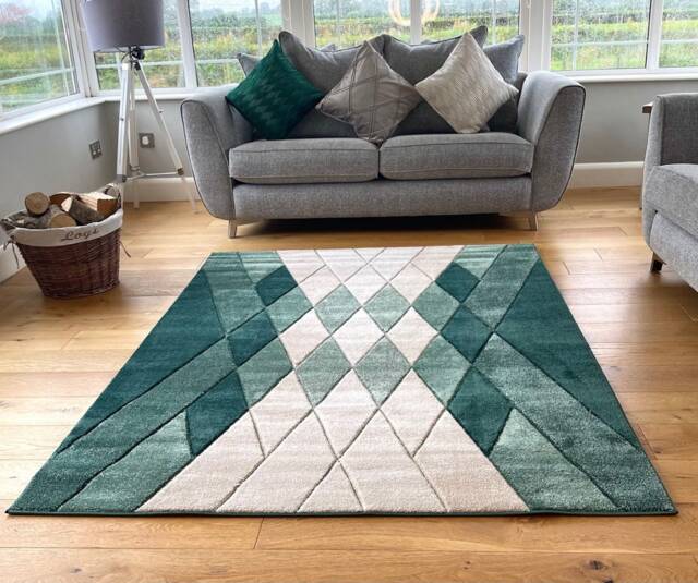 New Small Large Green Beige Cream Argyle Design Area Rugs Mats - image 1
