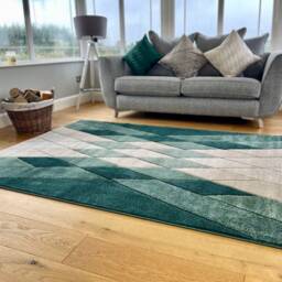 New Small Large Green Beige Cream Argyle Design Area Rugs Mats - thumbnail 3