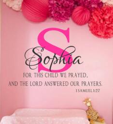 Personalized Monogram & Name-1 Samuel 1 27-For This Child We Prayed-Vinyl Wall Decal - Custom Name - Girl Or Boy-Nursery Decor - Fancy - thumbnail 1