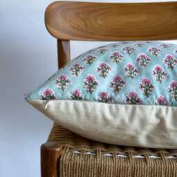 Block Print Pillow Cover Floral Batik, Boho Farmhouse Decor - 20x20 - thumbnail 3
