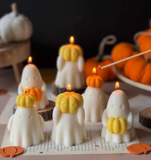 Handmade Spooky Ghost Candle Halloween Soy Wax Decor - image 1