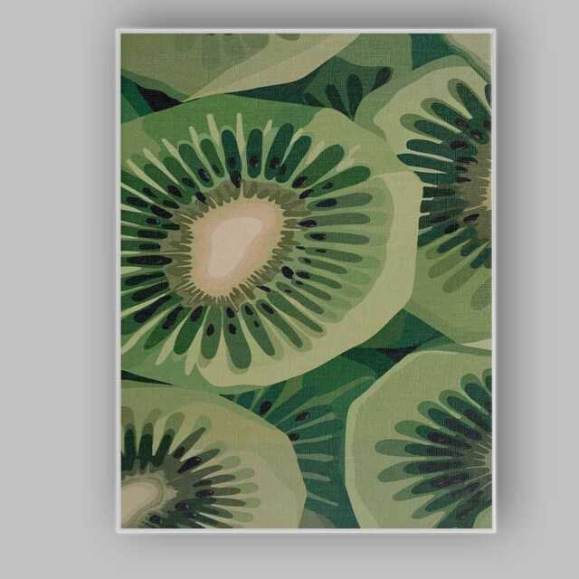 Abstract Green Kiwi Slice Close Up Pattern Canvas Wall Art Print Decor Picture Ready To Hang - image 1