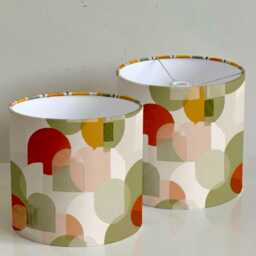 New High Quality Handmade Orange Sage Boho Retro Geometric Pattern On Velvet Drum Shape Lamp Shade Pendant Light All Size - thumbnail 3