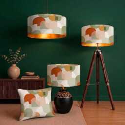 New High Quality Handmade Orange Sage Boho Retro Geometric Pattern On Velvet Drum Shape Lamp Shade Pendant Light All Size - thumbnail 1