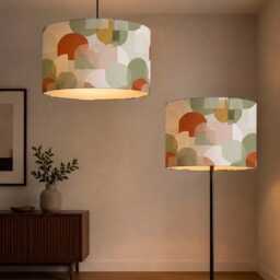 New High Quality Handmade Orange Sage Boho Retro Geometric Pattern On Velvet Drum Shape Lamp Shade Pendant Light All Size - thumbnail 2