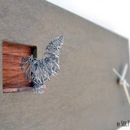 Cuckoo Clock With Silver Wire Bird - Concrete & Wood Rectangle Wall Modern Minimalist Gift Idea Home Decor - thumbnail 2