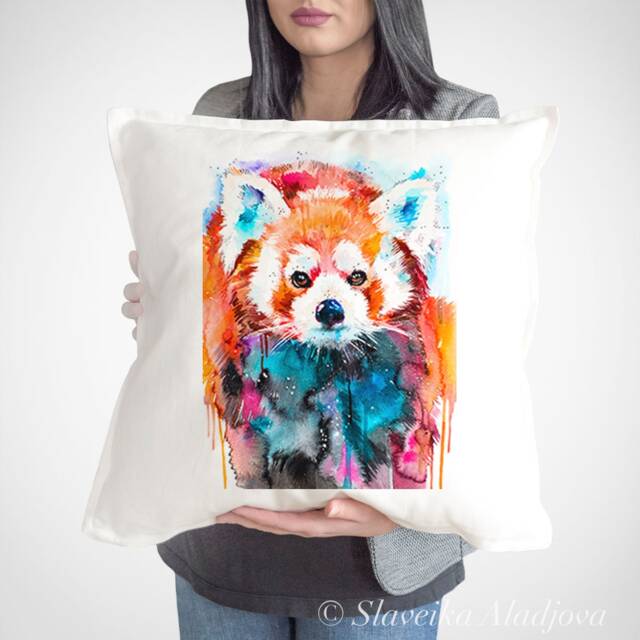 Red Panda Cushion Cover, Panda Throw Pillow, Decorative Animal Lover Gift Idea, Watercolor Cute Print - image 1