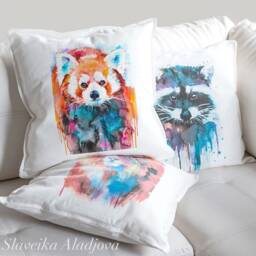 Red Panda Cushion Cover, Panda Throw Pillow, Decorative Animal Lover Gift Idea, Watercolor Cute Print - thumbnail 2