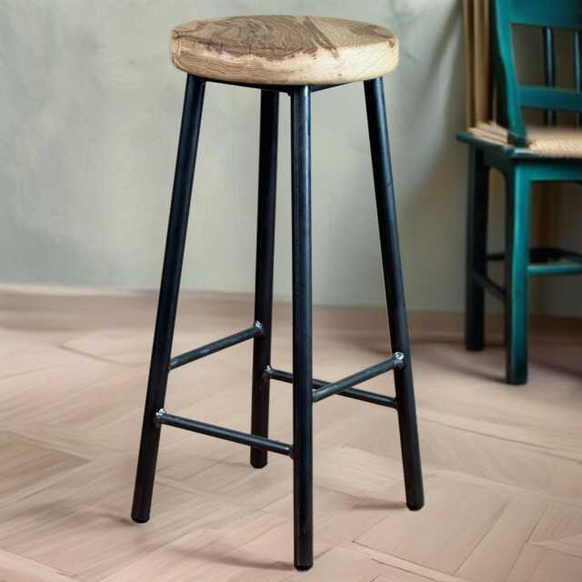 Handcrafted Chunky Industrial Oak Bar Stool - Rick Broadoak-Brown Custom Height - image 1
