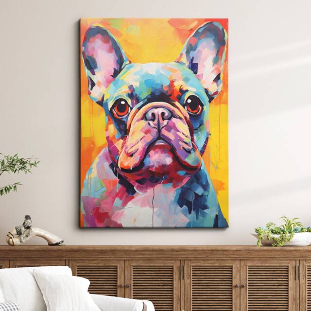 French Bulldog Fun Animal Dog Pet Lover Abstract Oil Painting Wall Art, Framed Canvas Poster Print, Home Kitchen Office Room Decor, Gifts - image 1