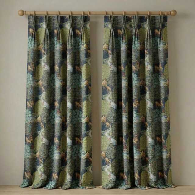 Custom Made William Morris The Brook Blue Blackout/Lining Curtains Pinch /Triple Pleat - image 1