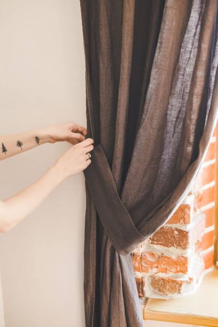 Handmade Linen Curtain Tie Back Coffee Brown Window Decor - image 1