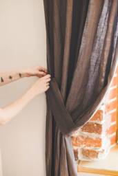 Handmade Linen Curtain Tie Back Coffee Brown Window Decor - thumbnail 1