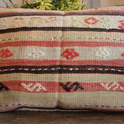 4060cm - 1624In Handwoven Boho Kilim Pillow Cover - Hand Spun Wool Striped With Filler Motifs - thumbnail 2