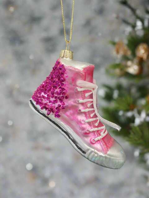 Glass Christmas Pink Glitter Trainer Shoe Bauble Tree Hanging Decoration/Christmas/Seasonal/ Glass Item - image 1