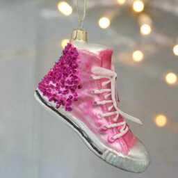Glass Christmas Pink Glitter Trainer Shoe Bauble Tree Hanging Decoration/Christmas/Seasonal/ Glass Item - thumbnail 3
