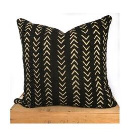 "Boho Throw Pillow, Black & White African Mud Cloth Pillow Cover, Authentic Mudcloth, " - thumbnail 1
