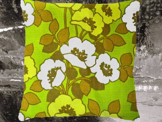 Retro Pillow Case Greenhorn, Yellow Lime Green, Flower Power Cushion Cover, 60S 70S Vintage Fabric, Hippie, Mid-Century, Boho Pop Art Lounge - image 1