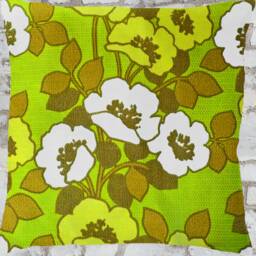 Retro Pillow Case Greenhorn, Yellow Lime Green, Flower Power Cushion Cover, 60S 70S Vintage Fabric, Hippie, Mid-Century, Boho Pop Art Lounge - thumbnail 2