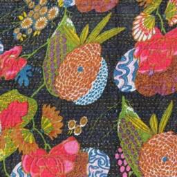 Indian Floral Kantha Quilt Single Throw Bedspread Cotton Blanket - thumbnail 4