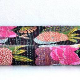 Indian Floral Kantha Quilt Single Throw Bedspread Cotton Blanket - thumbnail 3